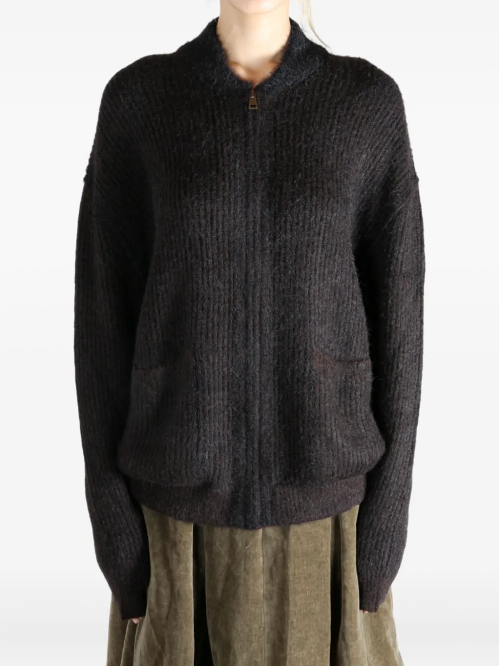 Uma Wang ribbed zip-front cardigan Zwart