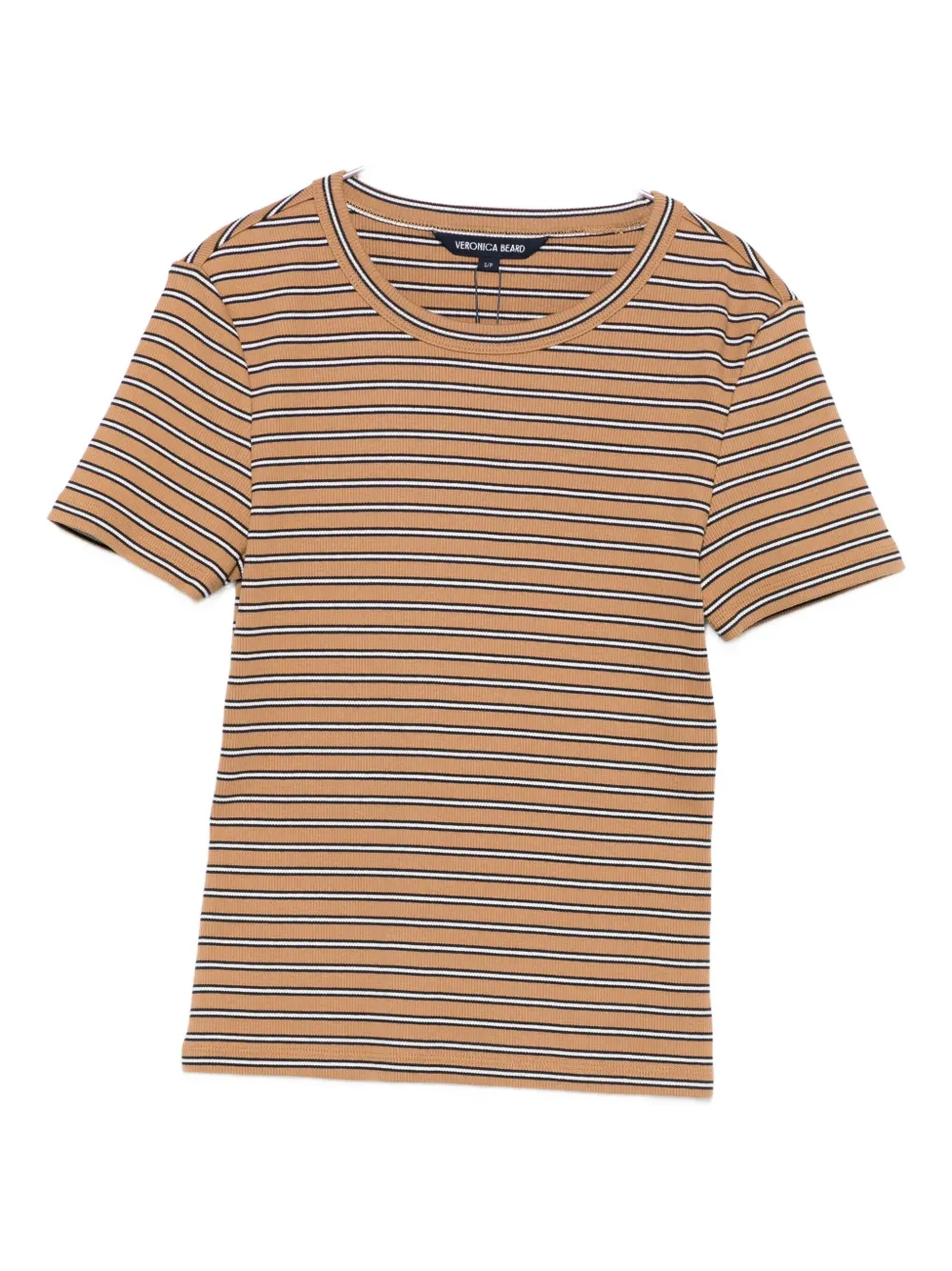 Veronica Beard Pruitt Striped Ribbed T-shirt In Brown
