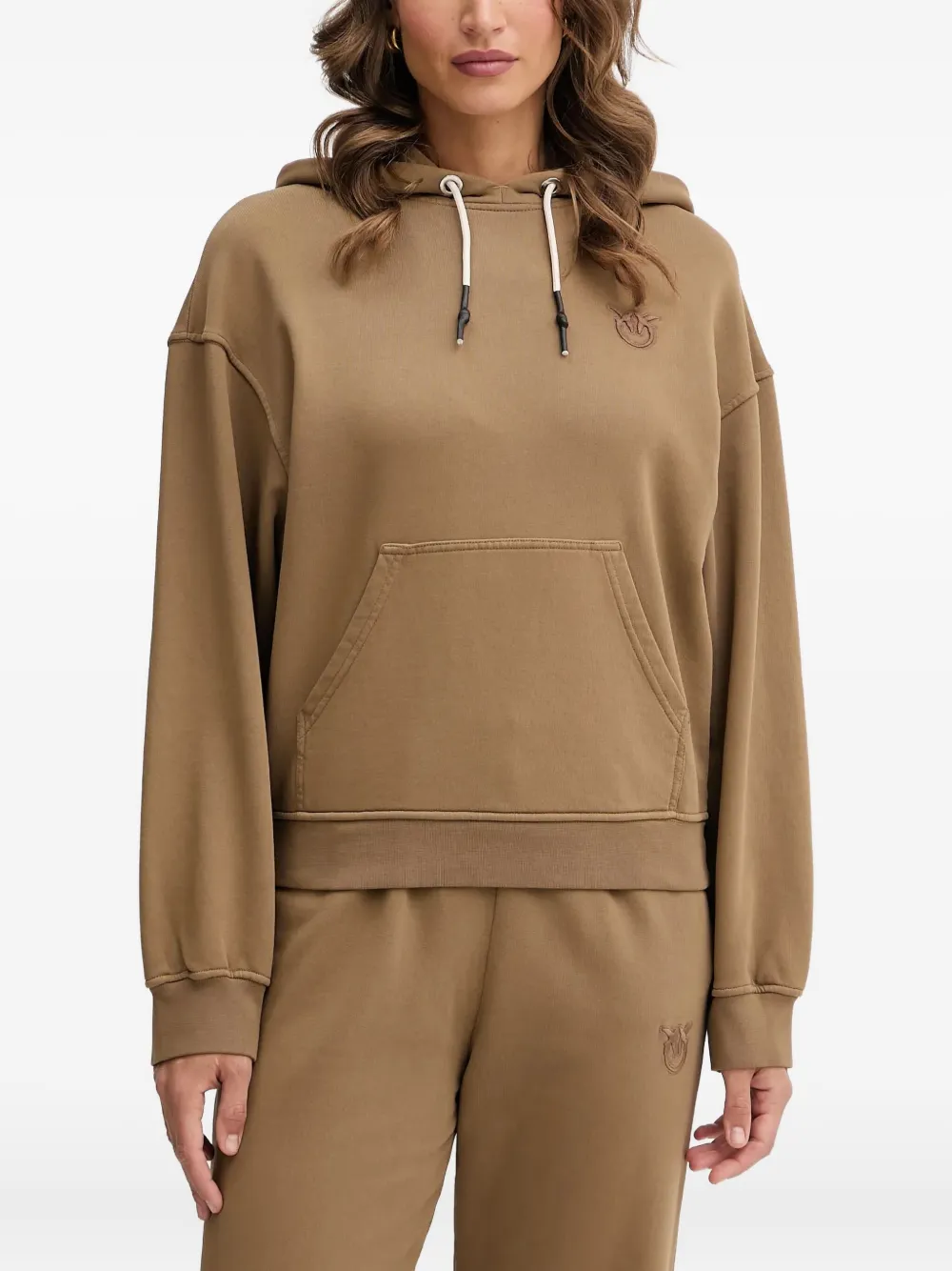 PINKO logo-embroidered hoodie - Brown