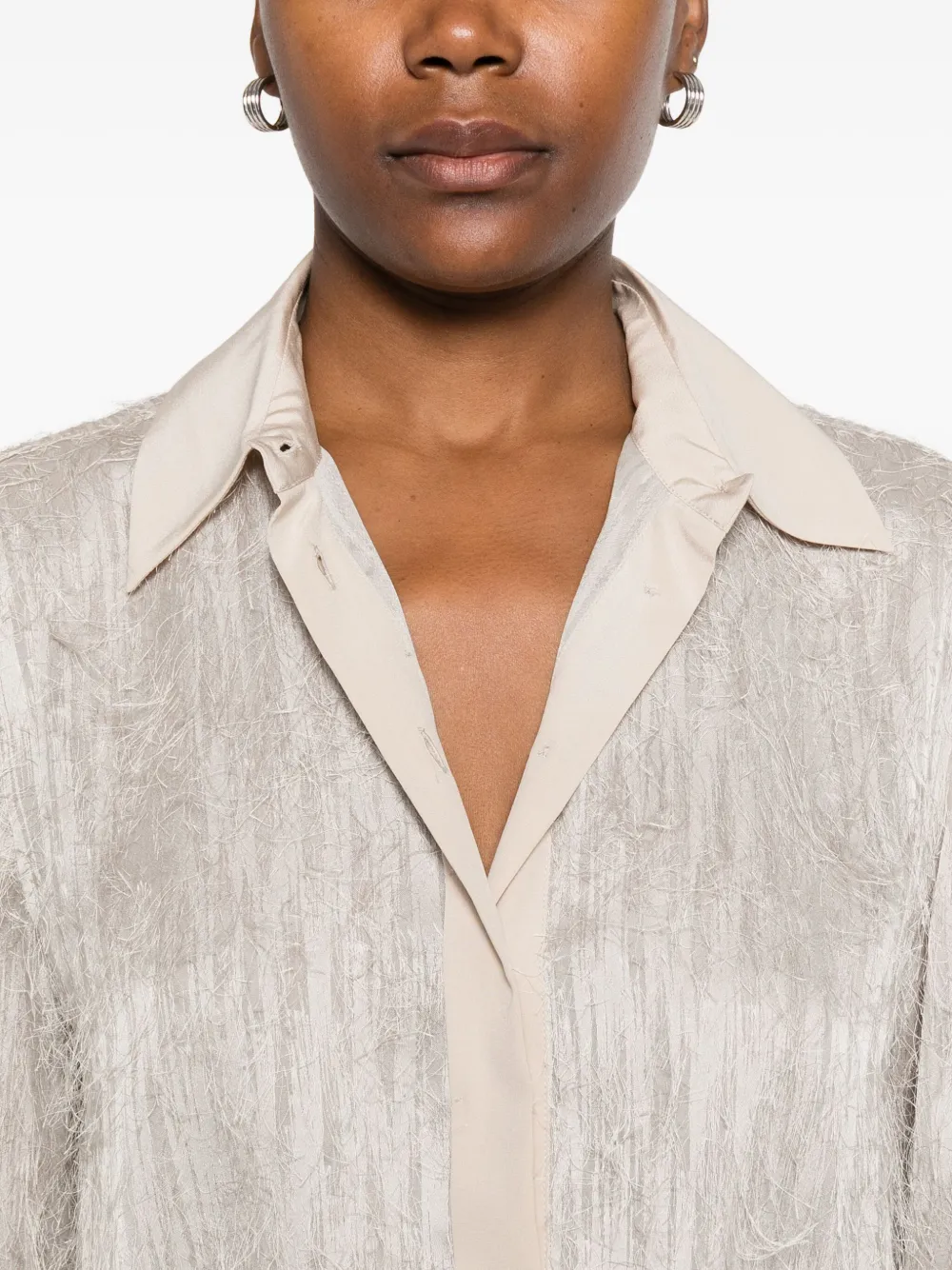 Peserico Blouse met franje afwerking Beige