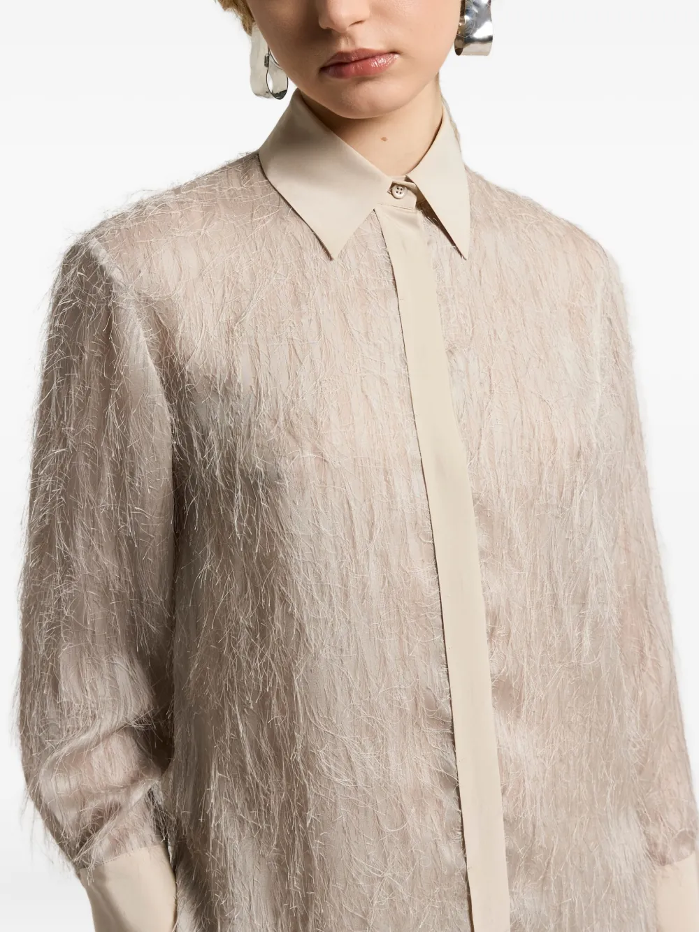 Peserico Blouse met franje afwerking Beige