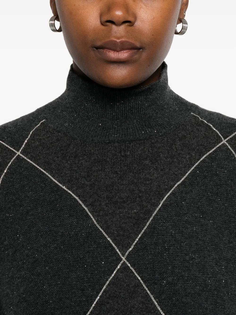 Peserico Diamond-pattern High-neck Sweater In Black
