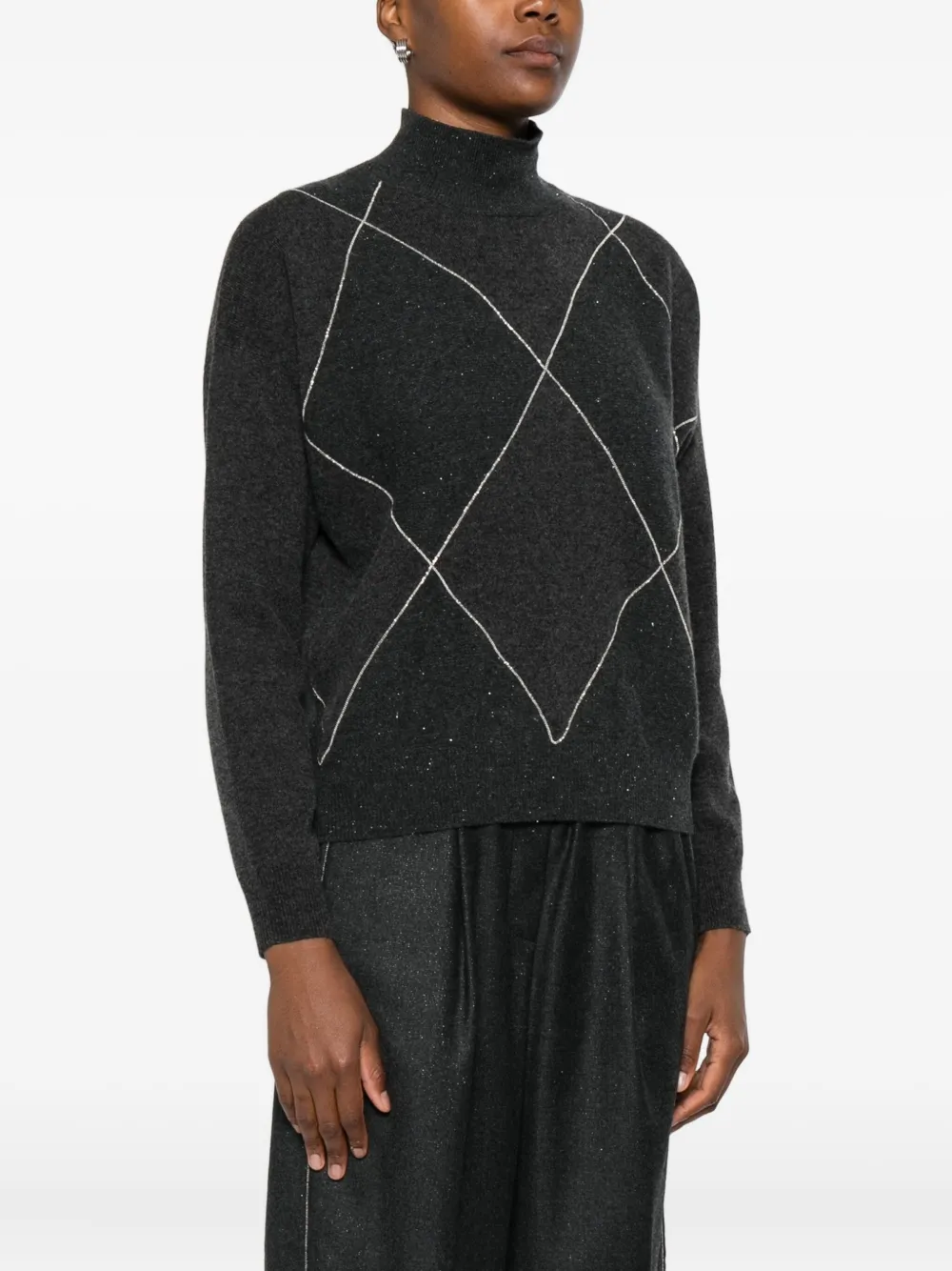 Peserico Diamond-pattern High-neck Sweater In Black