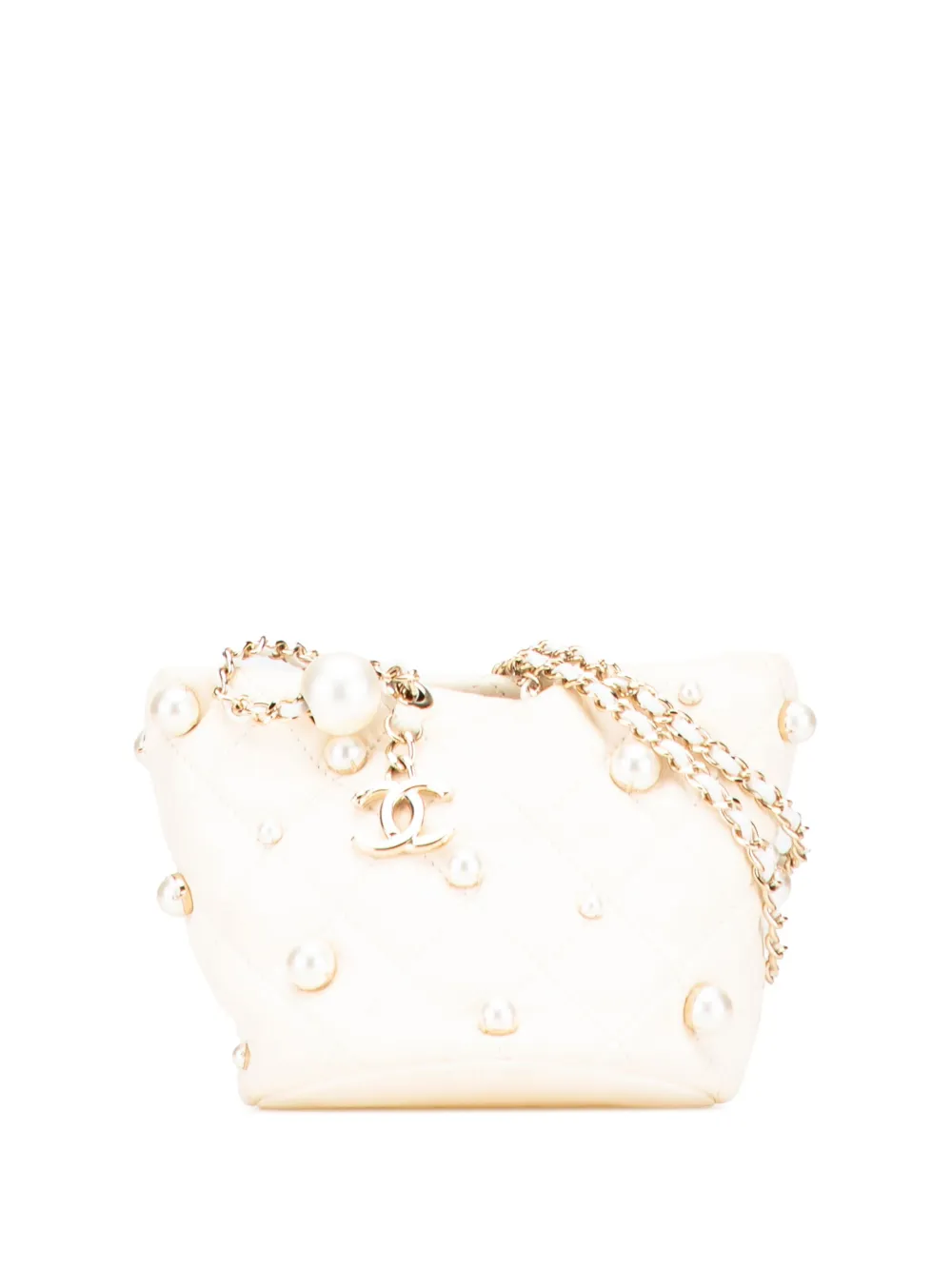 2021 Mini Quilted Lambskin About Pearls Drawstring bucket bag