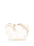 CHANEL Pre-Owned 2021 Mini Quilted Lambskin About Pearls Drawstring bucket bag - White