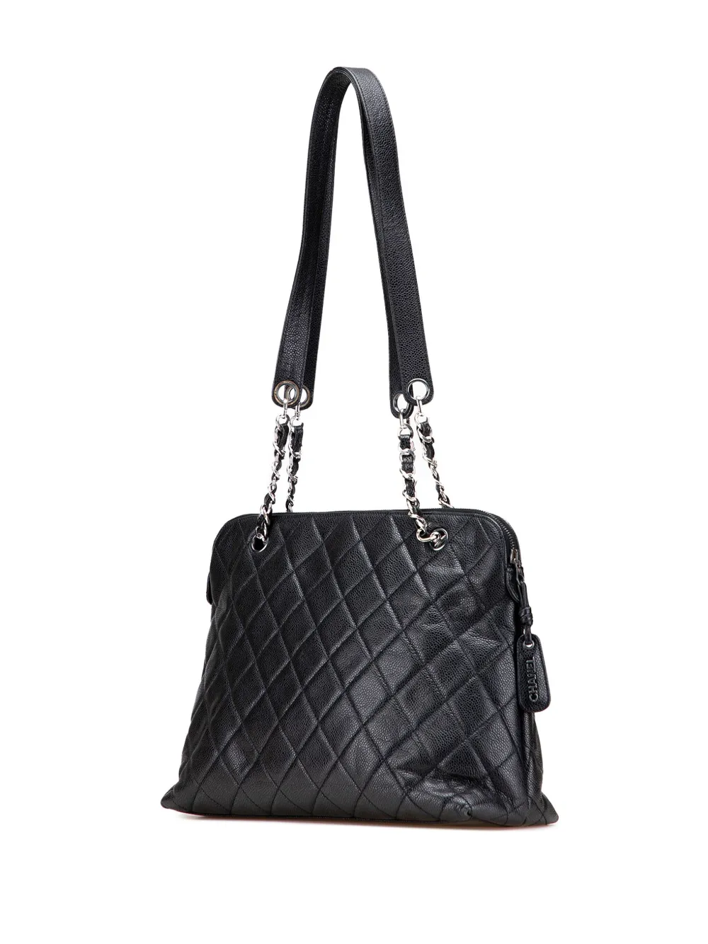 Pre-owned Chanel 1996-1997 Cc Quilted Caviar Front Pocket Shoulder Bag In Black