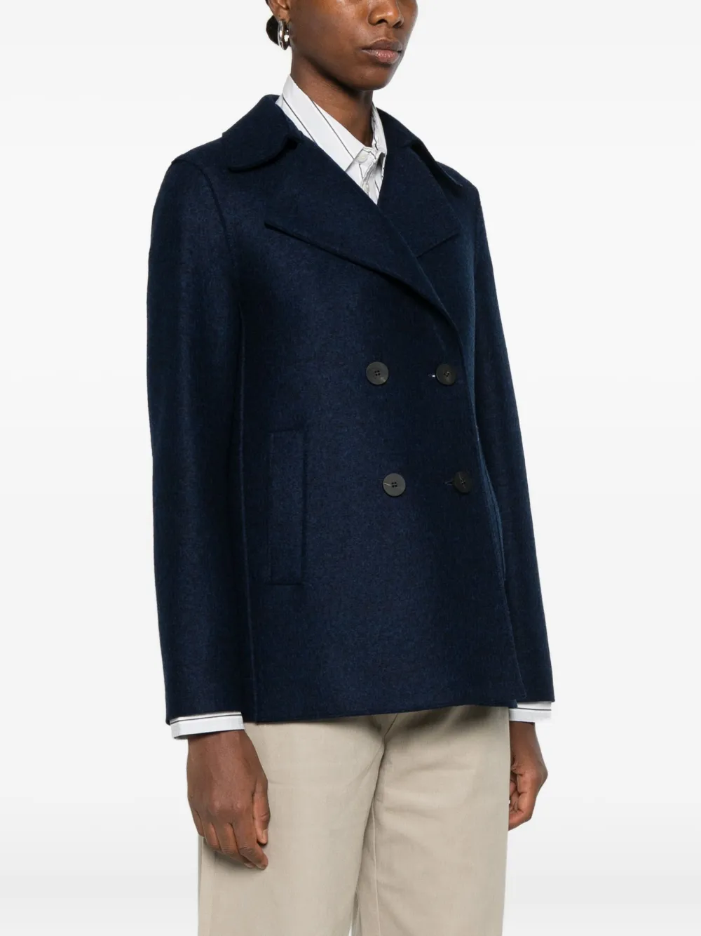 Harris Wharf London Virgin Wool Double-breasted Blazer In Blue