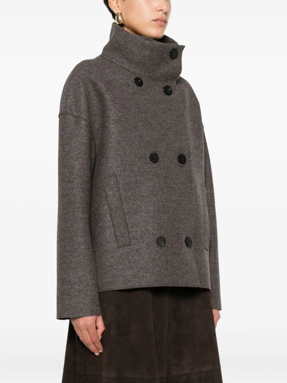 Harris Wharf London Double-breasted Funnel-collar Jacket In Black