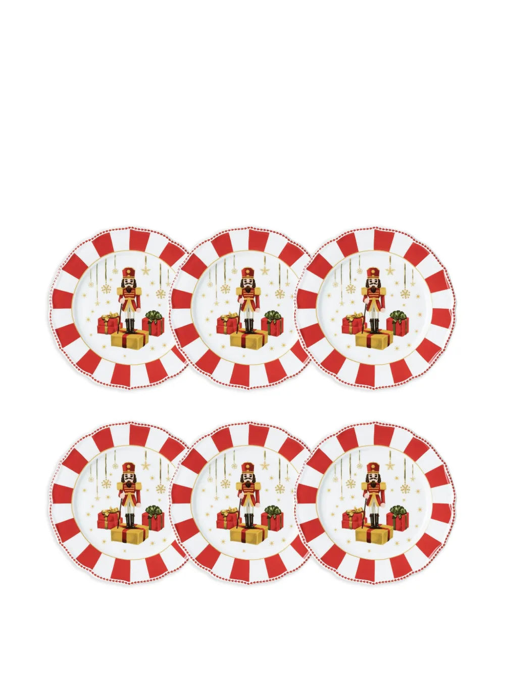 Hutschenreuther Nutcracker Striped Plates (set Of Six) In White