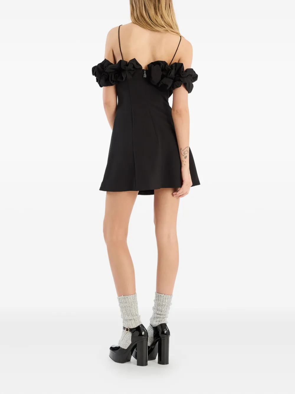 Rotate Birger Christensen A-line Mini Dress With Off-shoulder Ruffled Detail In Black