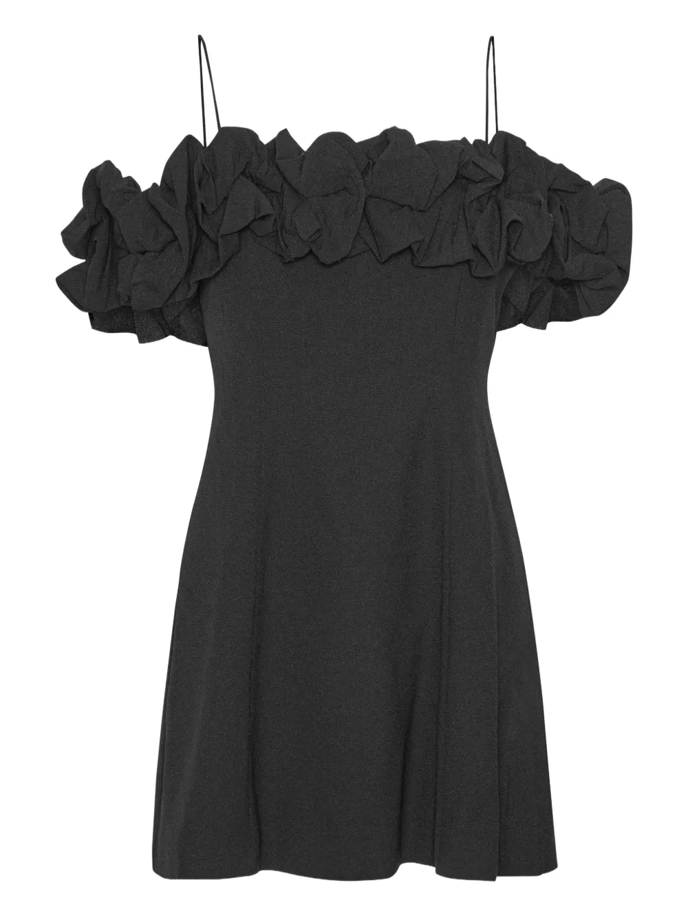 Rotate Birger Christensen Off-shoulder Ruffled Mini Dress In Black