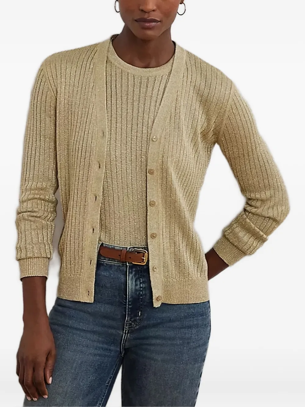 Lauren Ralph Lauren ribbed button cardigan Beige