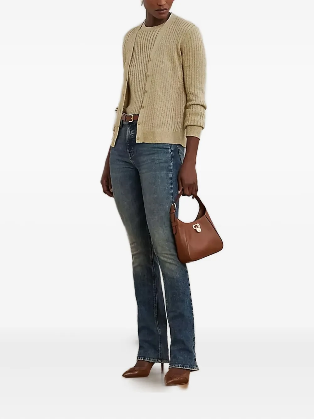 Lauren Ralph Lauren ribbed button cardigan Beige