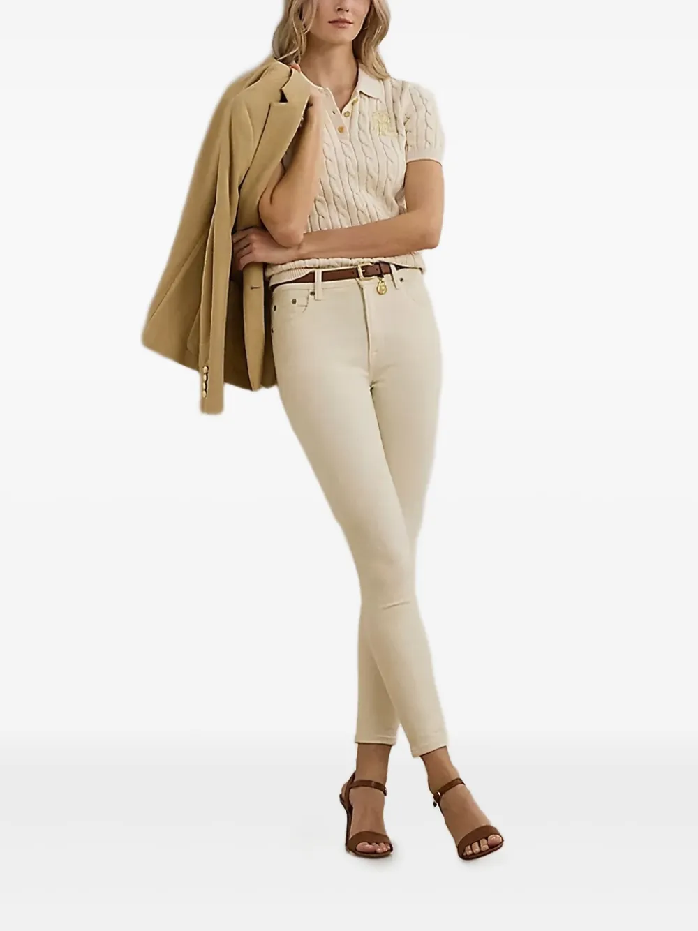 Lauren Ralph Lauren cable-knit polo top - Beige
