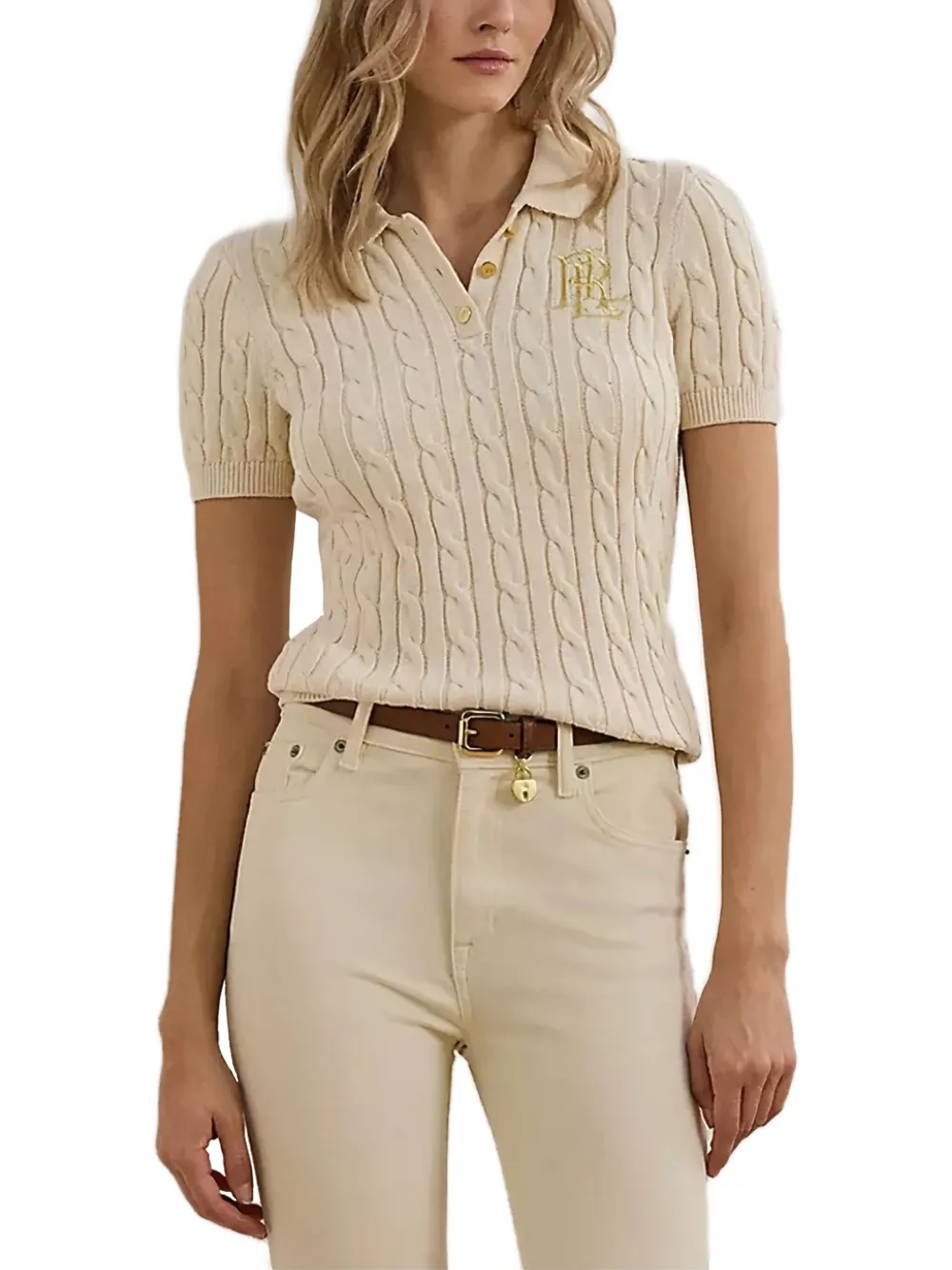 Lauren Ralph Lauren cable-knit polo top | Neutrals | Image 1