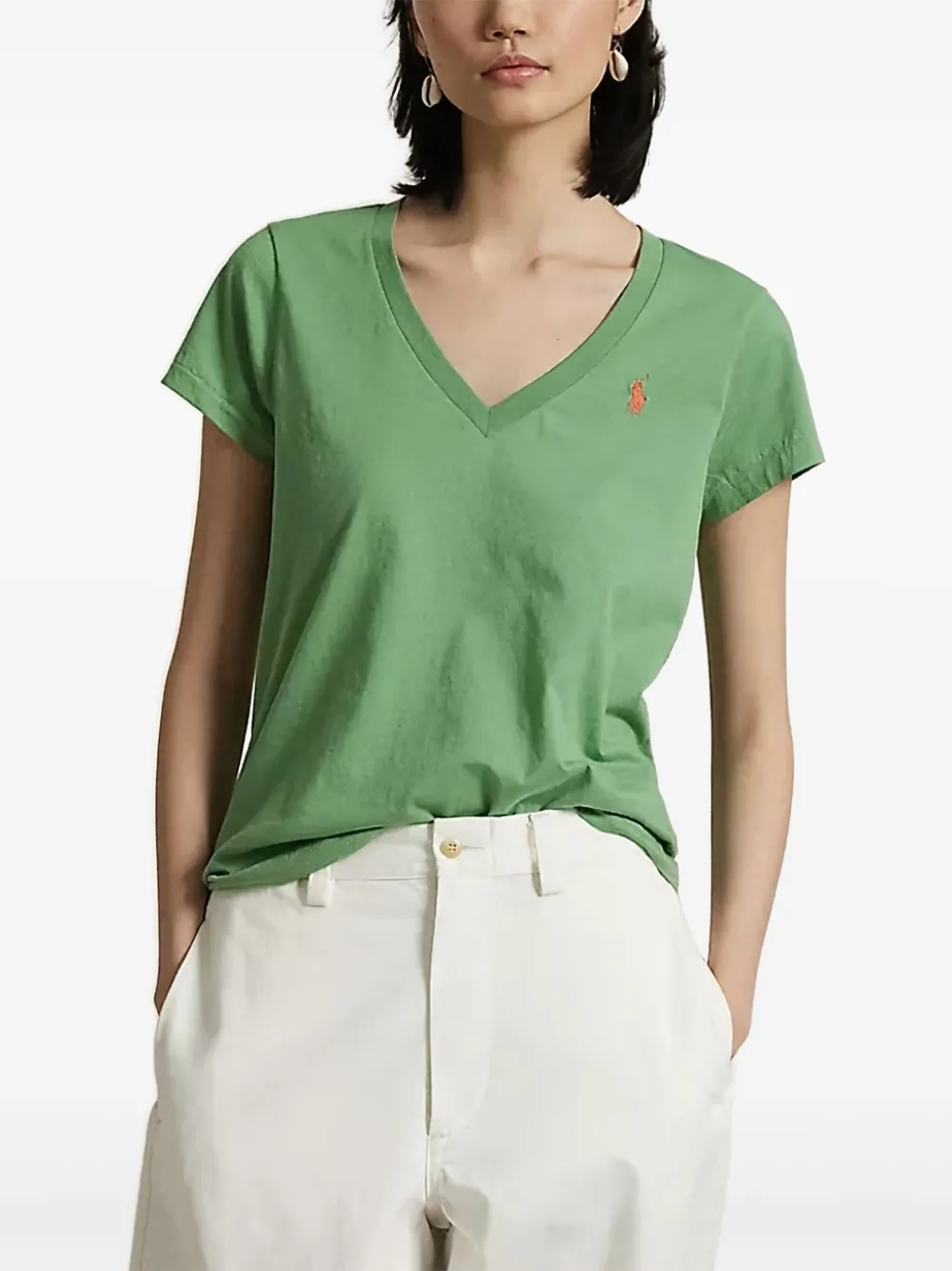 Polo Ralph Lauren embroidered V-neck T-shirt - グリーン Polo Ralph Lauren embroidered V-neck T-shirt - グリーン