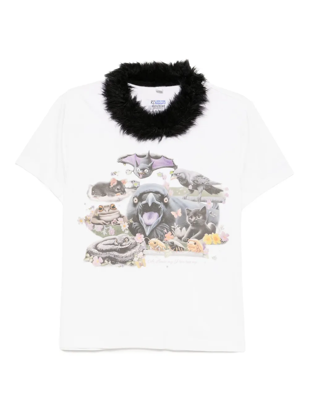 Doublet T-shirt met donzige kraag Wit