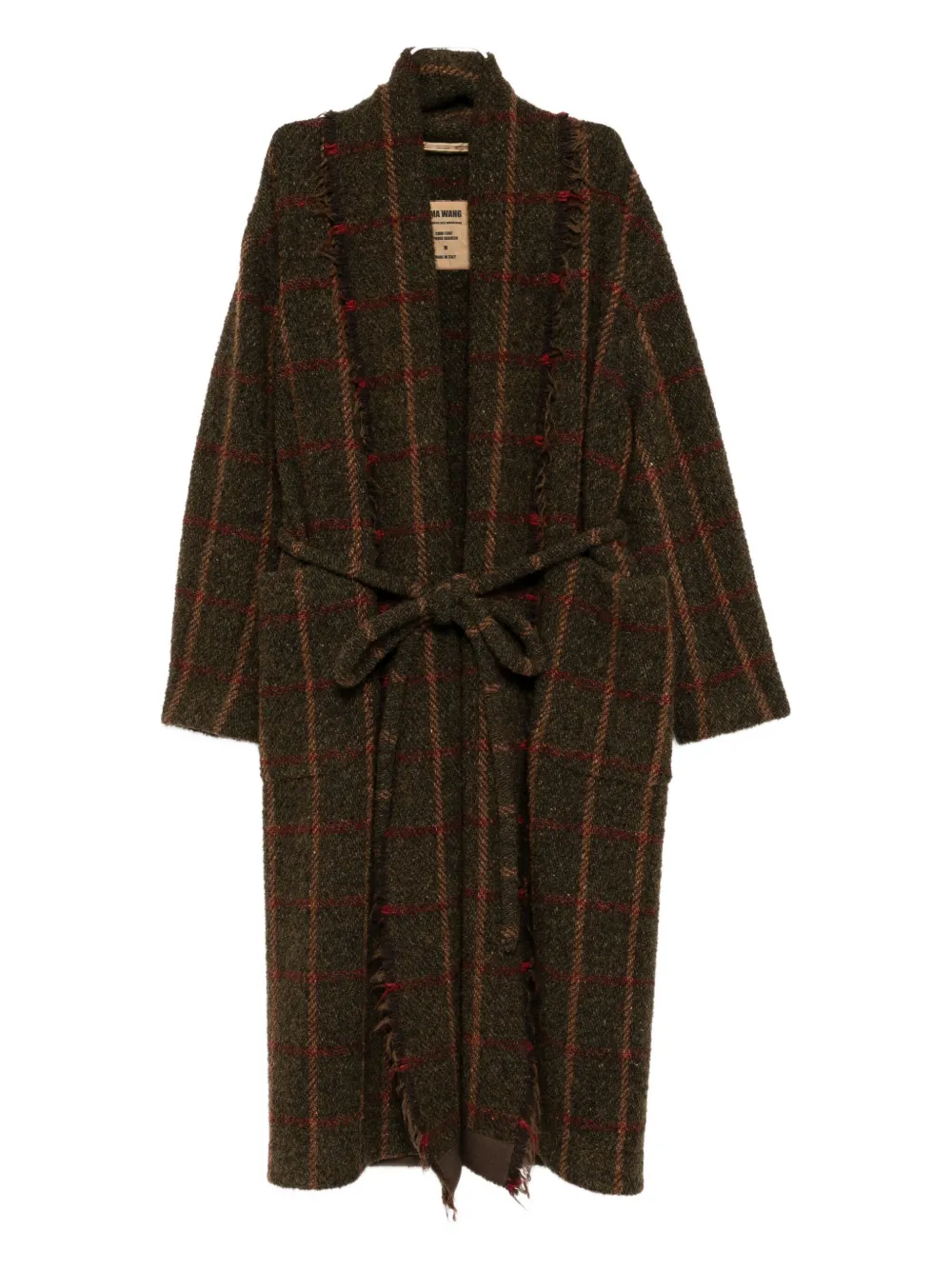 Uma Wang Omens Green Red Tan Chidi Relaxed-fit Knitted Coat In Green