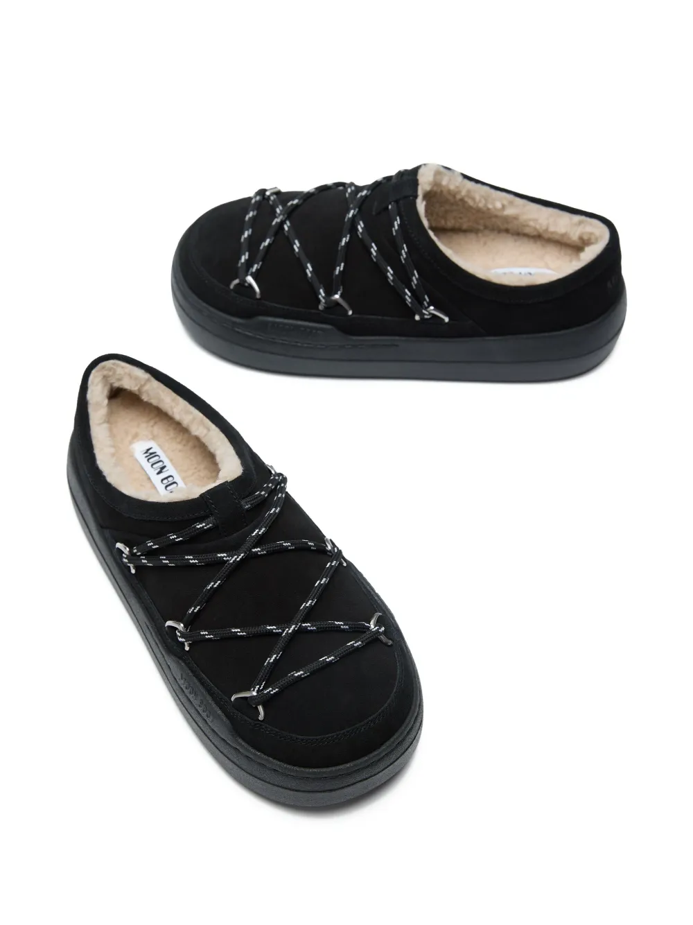 Moon Boot Park lammy slippers met kanten detail Zwart