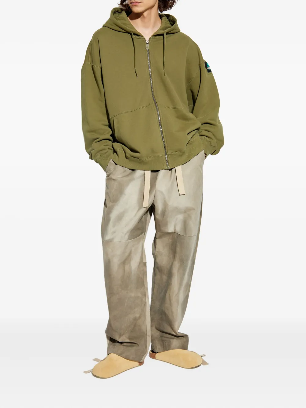 adidas logo-patch zip-up hoodie Groen