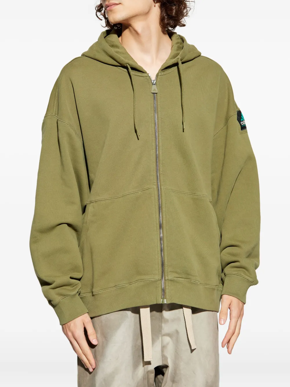 adidas logo-patch zip-up hoodie Groen