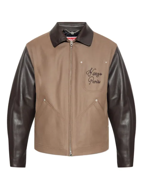 Kenzo leather-sleeved embroidered jacket
