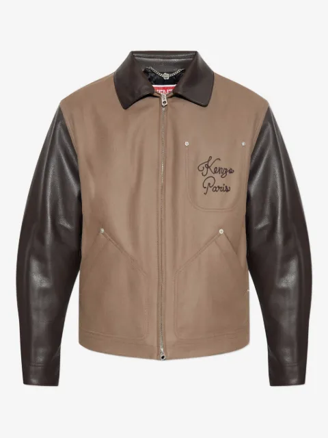 Kenzo embroidered leather-sleeves jacket