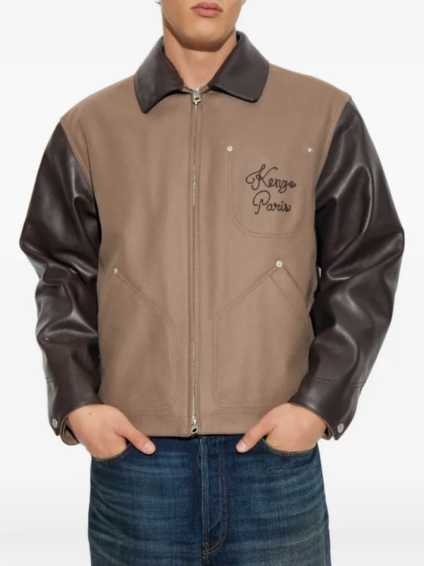 Kenzo レザースリーブ ジャケット | ブラウン | FARFETCH JP
