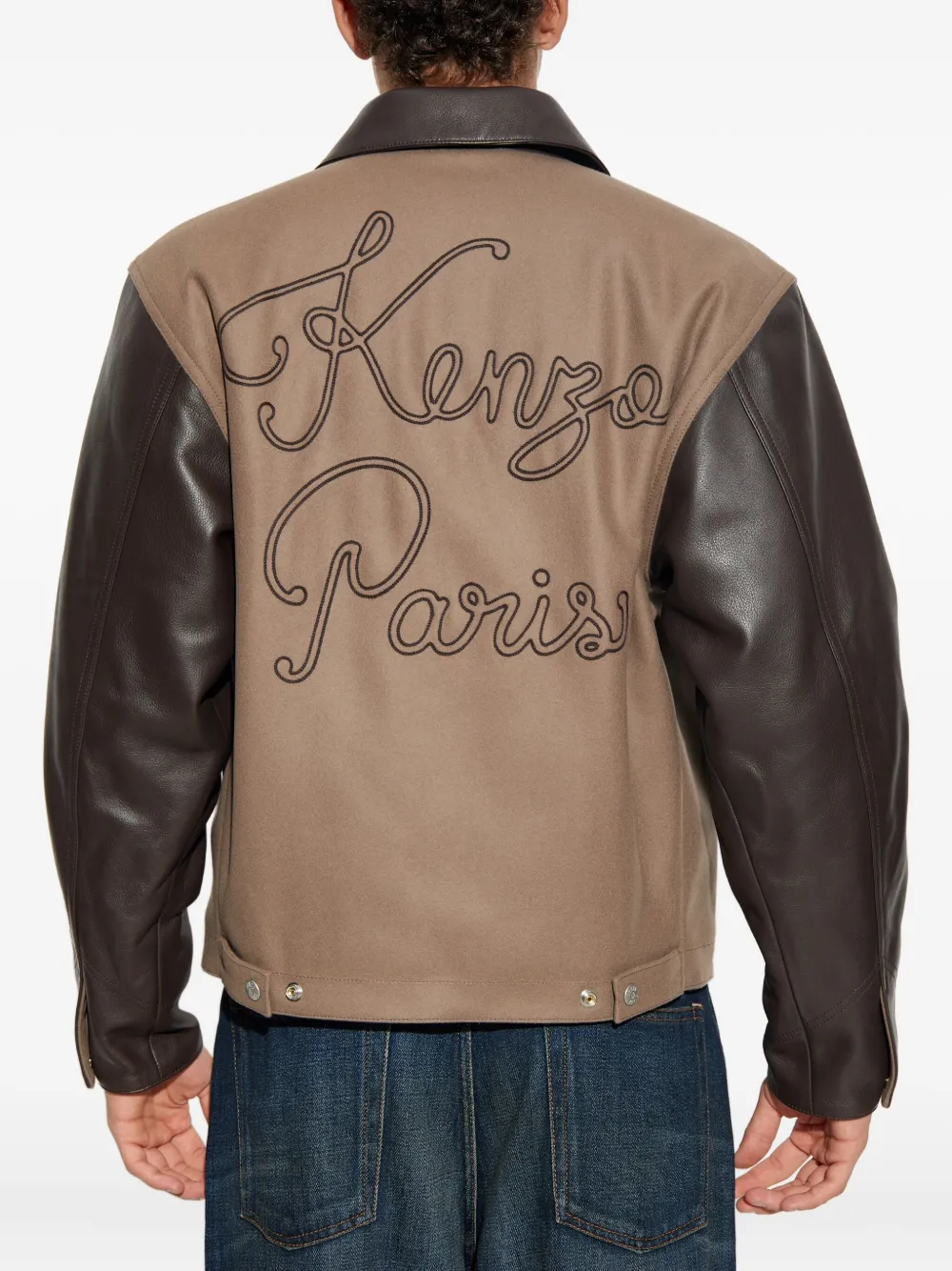 Kenzo leather-sleeved embroidered jacket Bruin