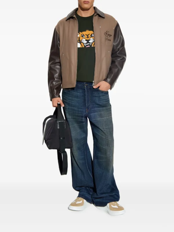 Kenzo レザースリーブ ジャケット | ブラウン | FARFETCH JP