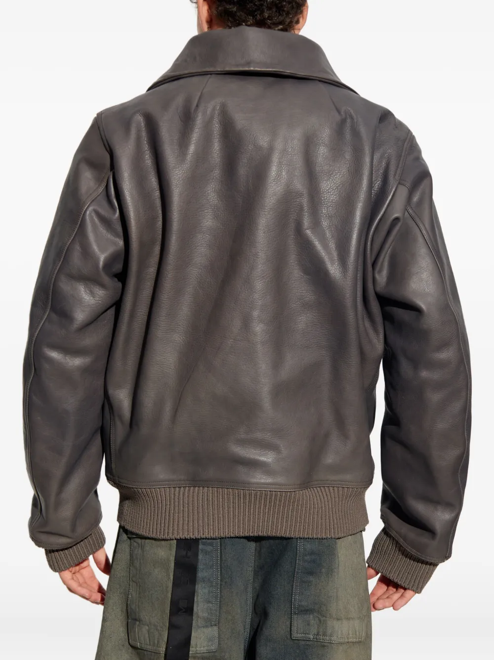 Rick Owens Blixa Dracollar ribbed-cuff leather jacket Bruin
