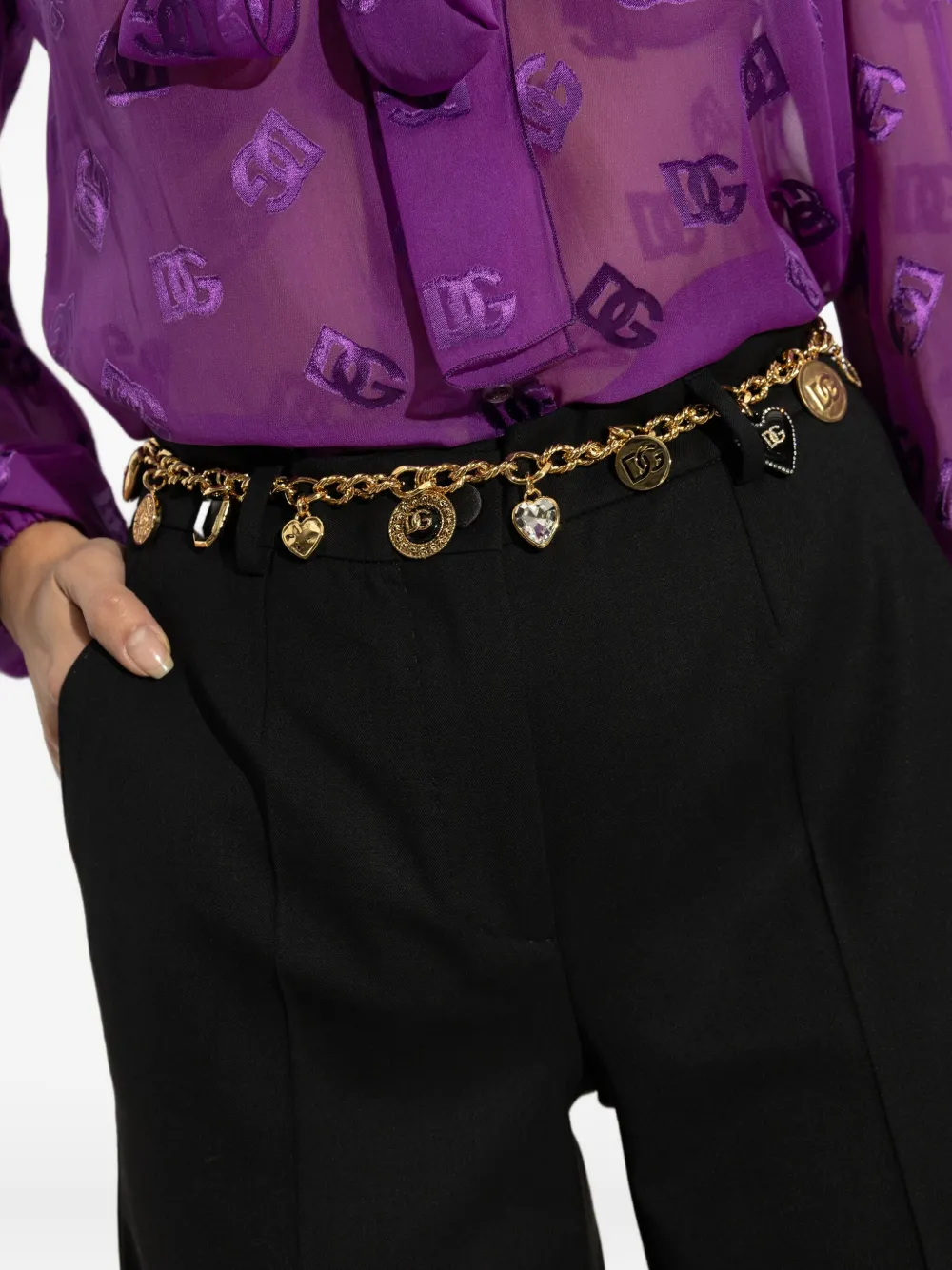 Dolce & Gabbana Logo-charm Chain Belt In Gold