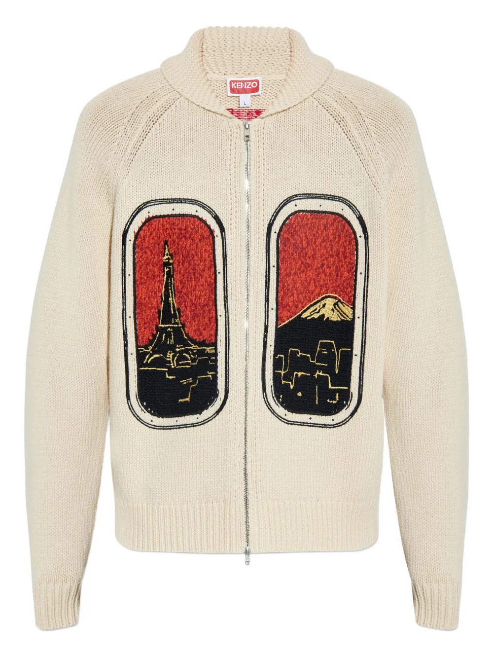 Kenzo eiffel tower mount fuji wool cardigan Beige