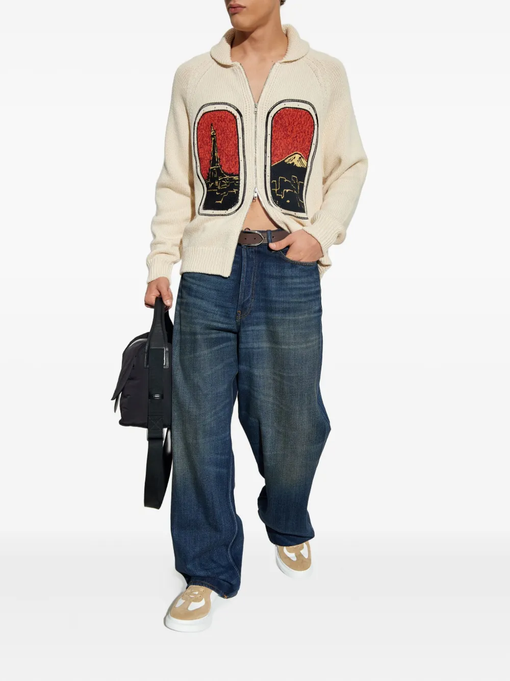 Kenzo eiffel tower mount fuji wool cardigan Beige