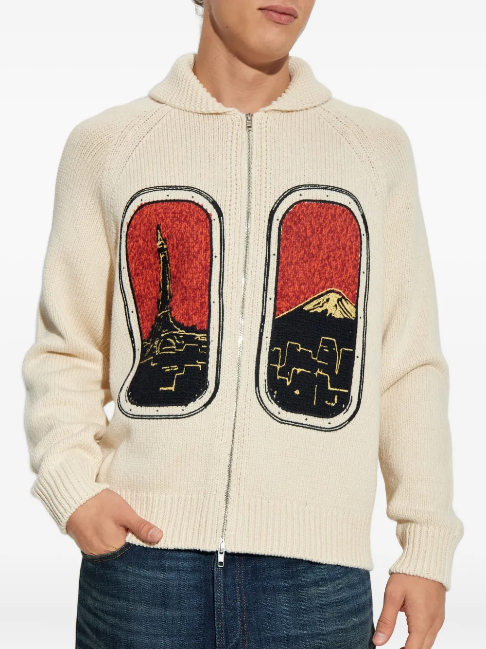 Kenzo eiffel tower mount fuji wool cardigan Beige