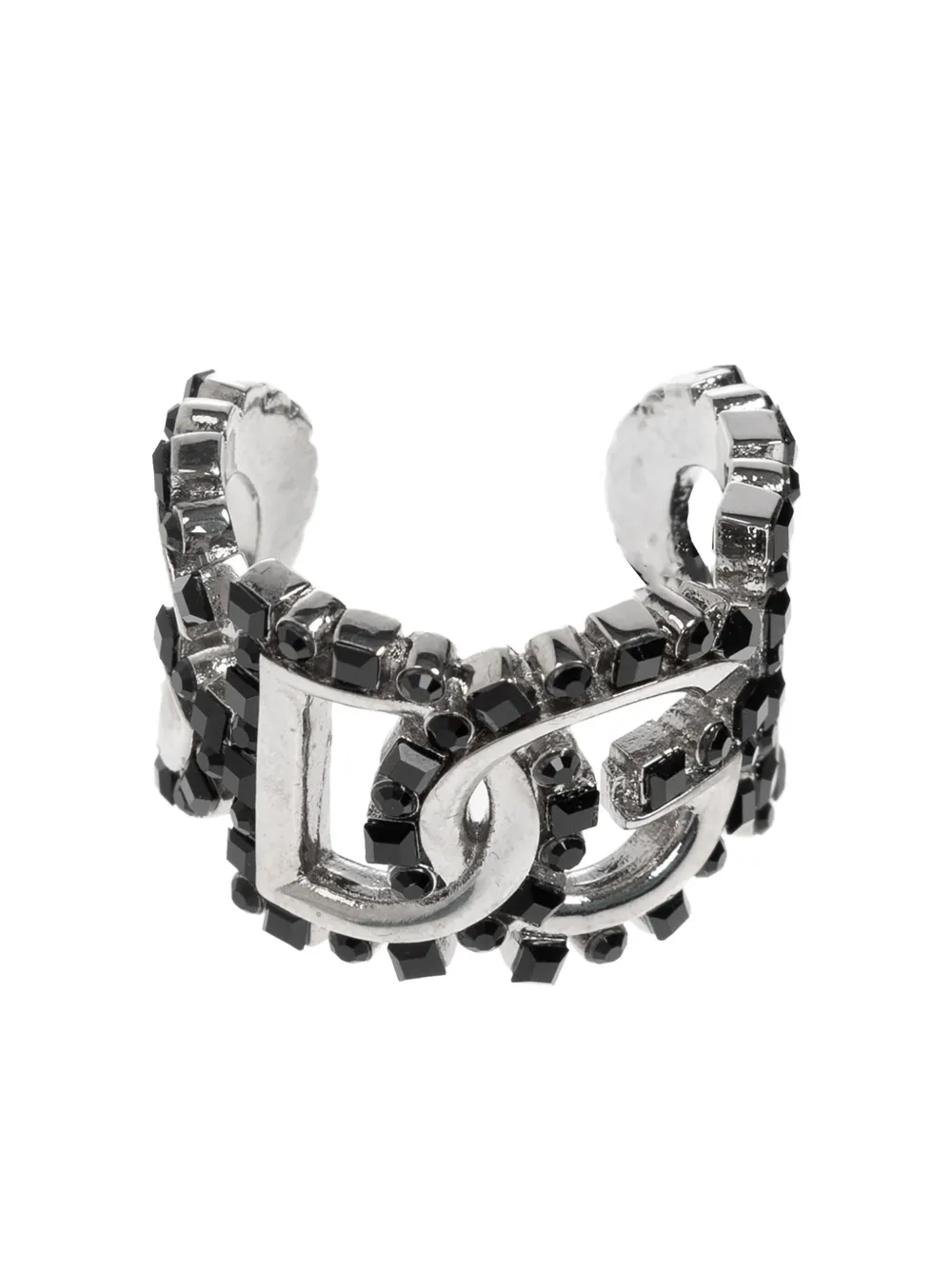 Dolce & Gabbana DG logo-plaque crystal ring - Argento