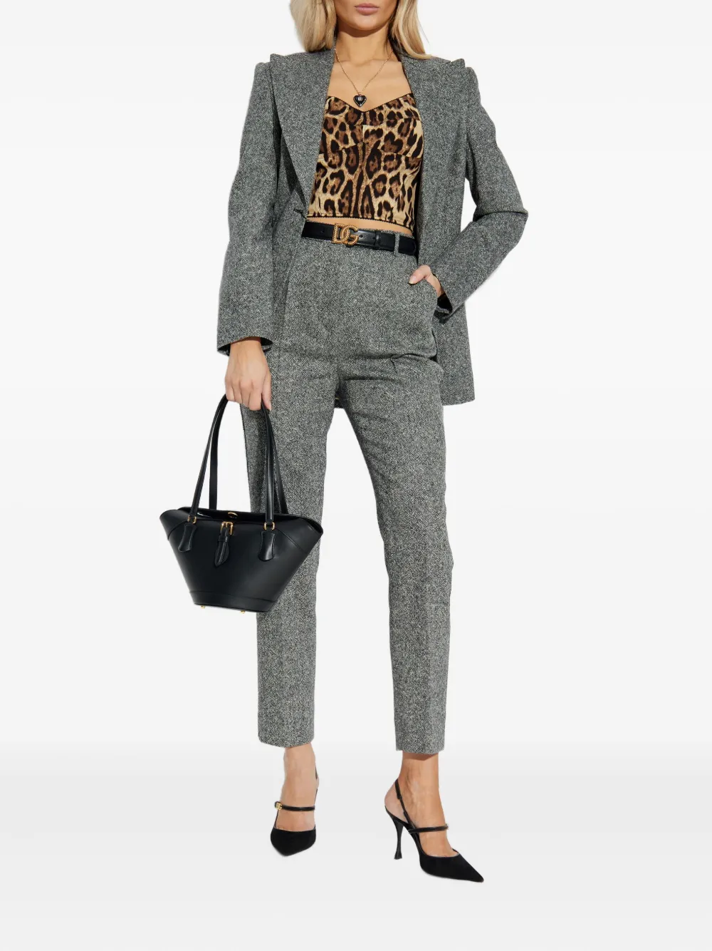 Dolce & Gabbana single-button tweed jacket Grijs
