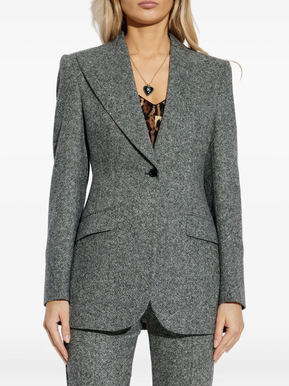 Dolce & Gabbana single-button tweed jacket Grijs