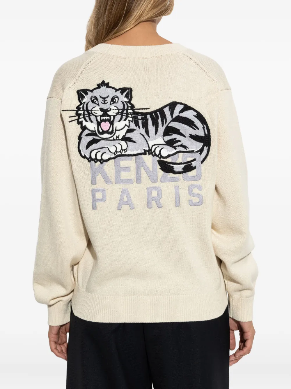 Kenzo Tiger-embroidery Buttoned Cardigan In White