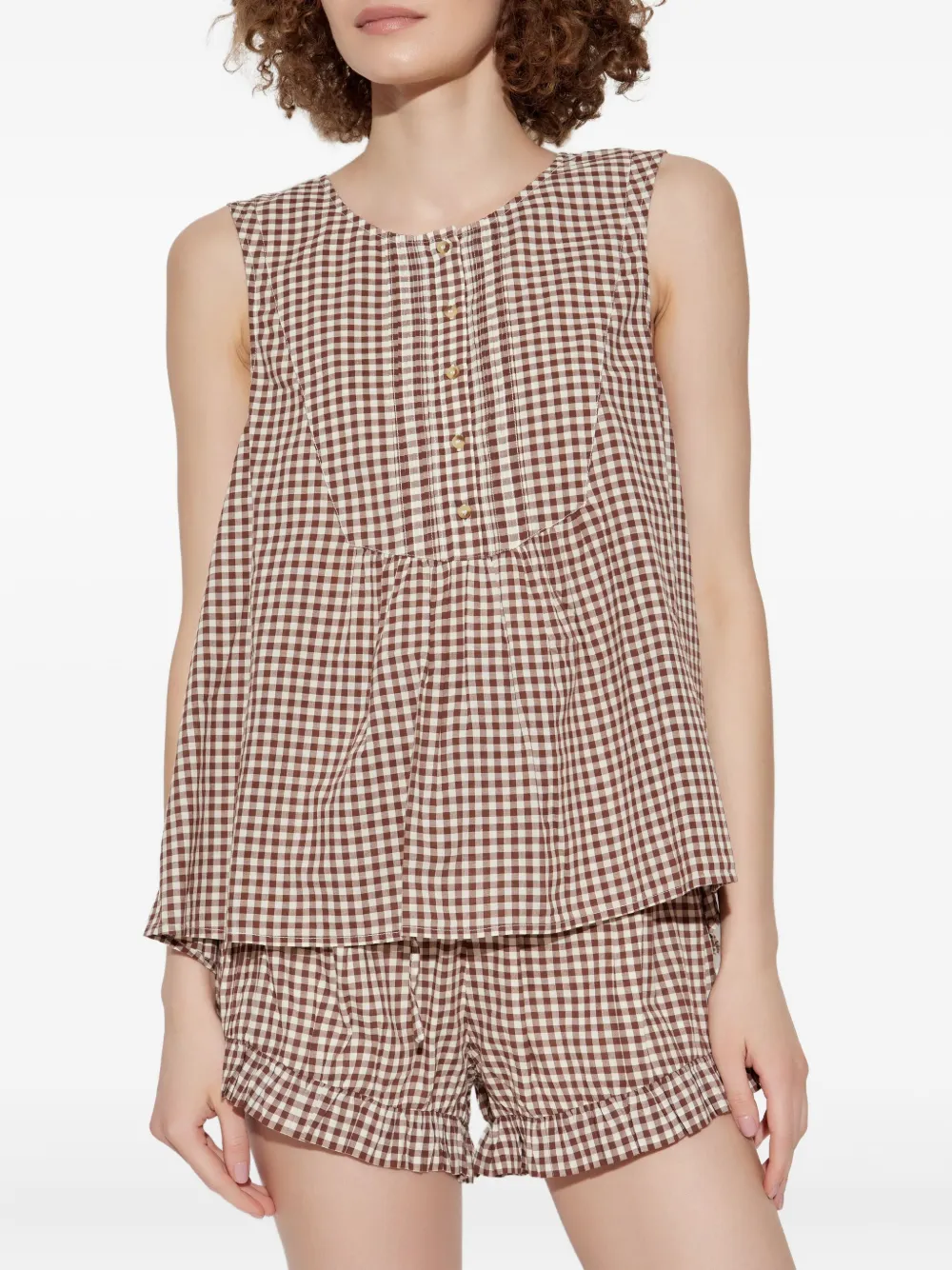 Posse Gingham Buttoned-front Top In Brown