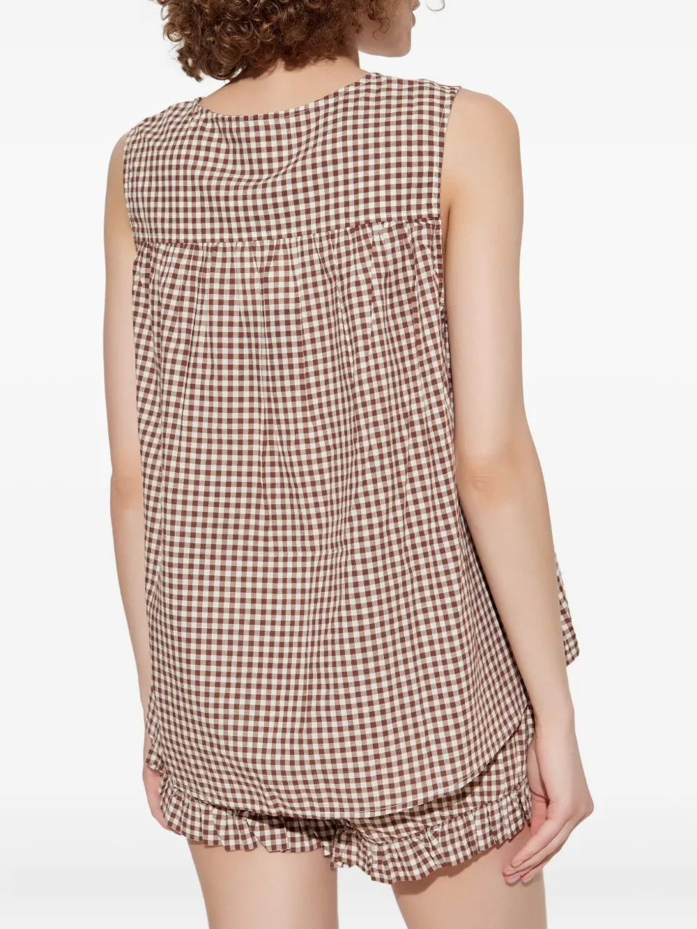 Posse Gingham Buttoned-front Top In Brown