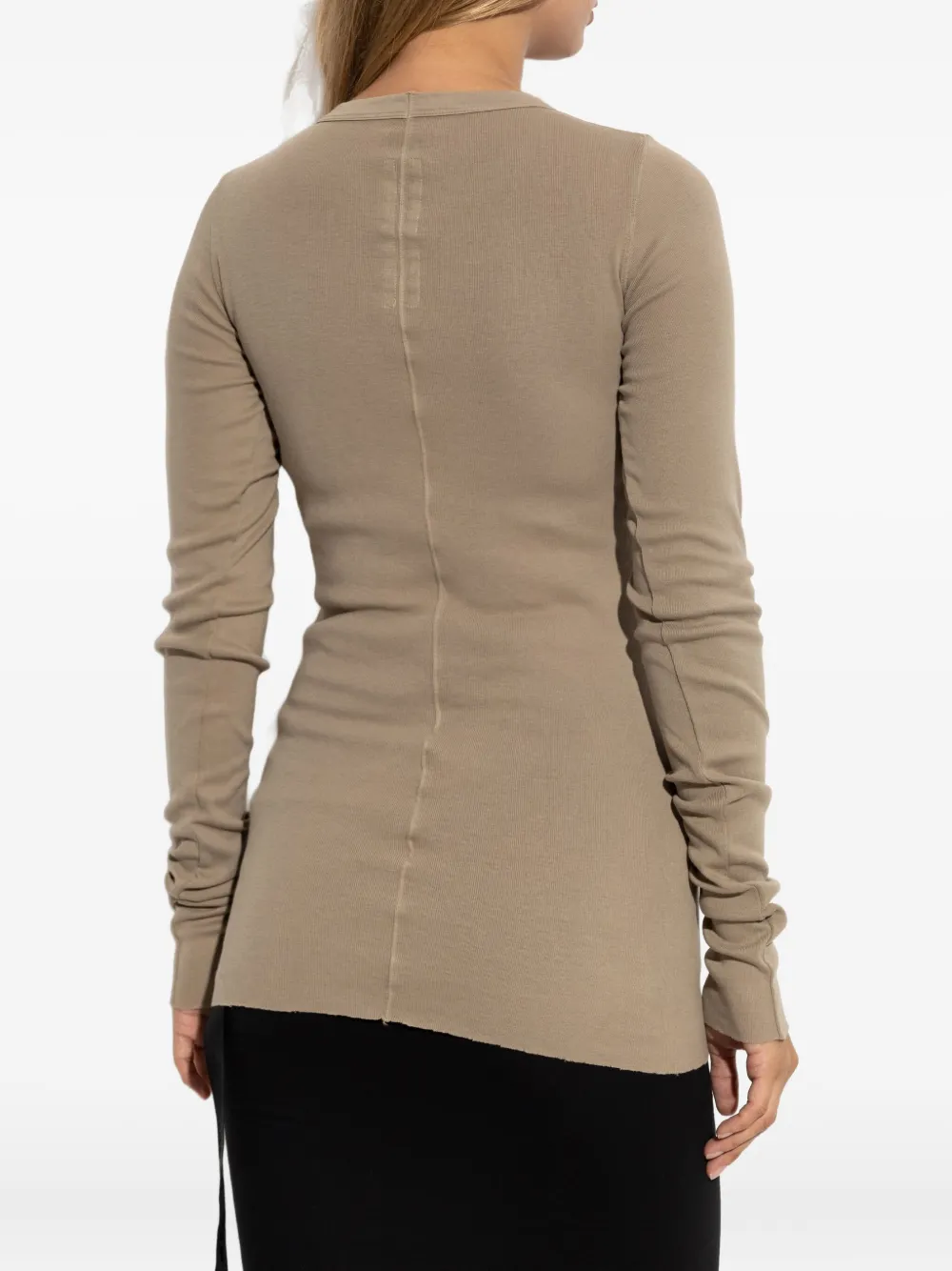 Rick Owens Drkshdw Asymmetric Hem Long Sleeve Ribbed Top In Brown