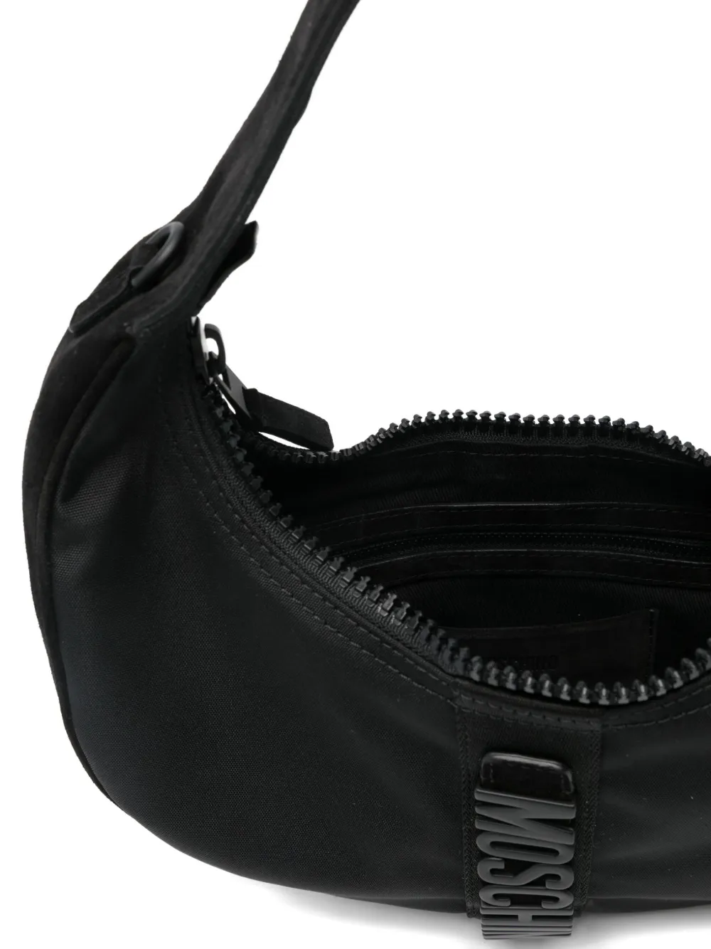 Moschino Suede Shoulder Bag In Black