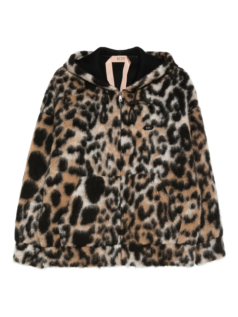 Nº21 leopard-print hooded coat | Black | Image 1