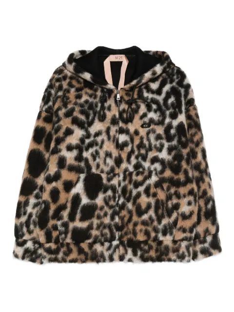 Nº21 leopard-print hooded coat
