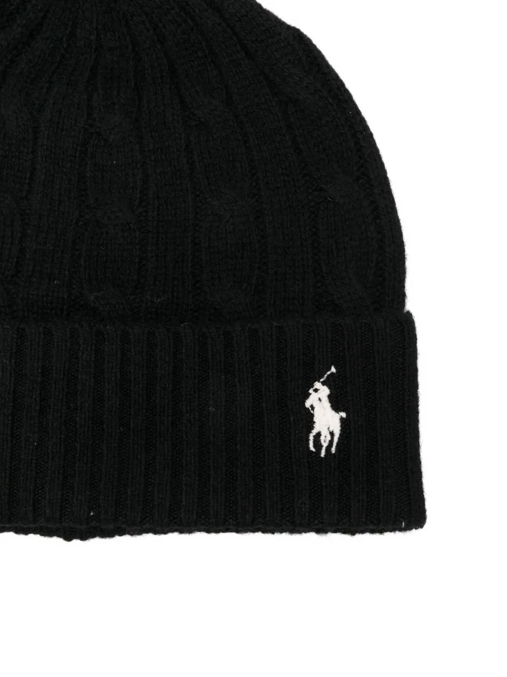 Polo Ralph Lauren Ribbed Knit Beanie Hat With Logo Detail In Black