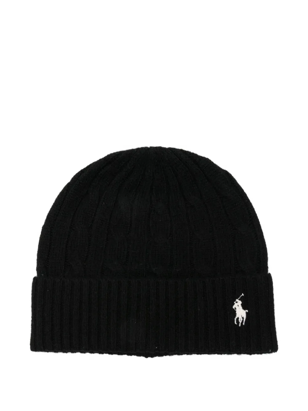 Polo Ralph Lauren Ribbed Knit Beanie Hat With Logo Detail In Black
