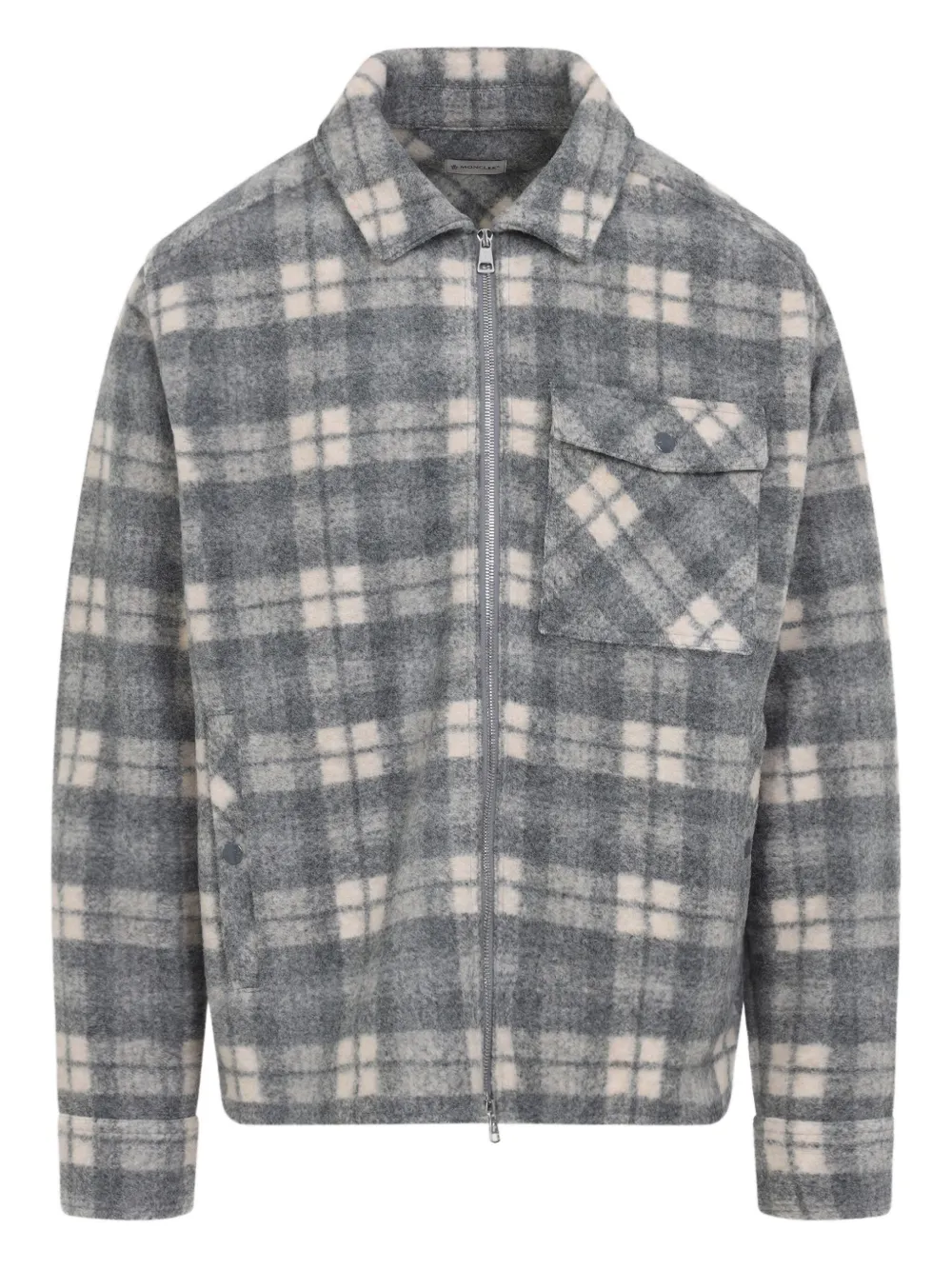 Moncler checked-print zip-up shirt jacket Grijs