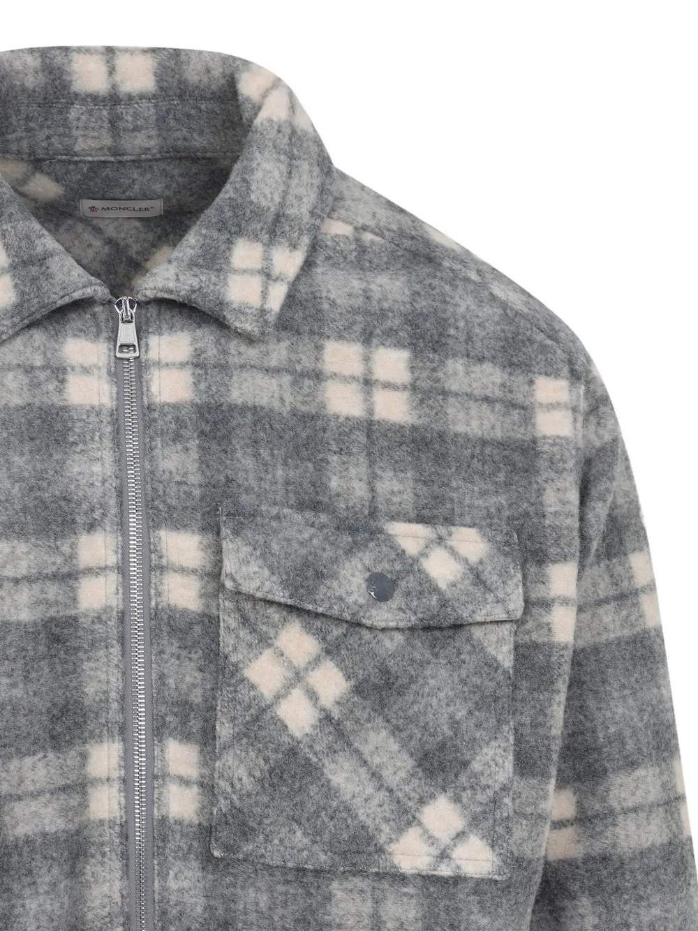 Moncler checked-print zip-up shirt jacket Grijs