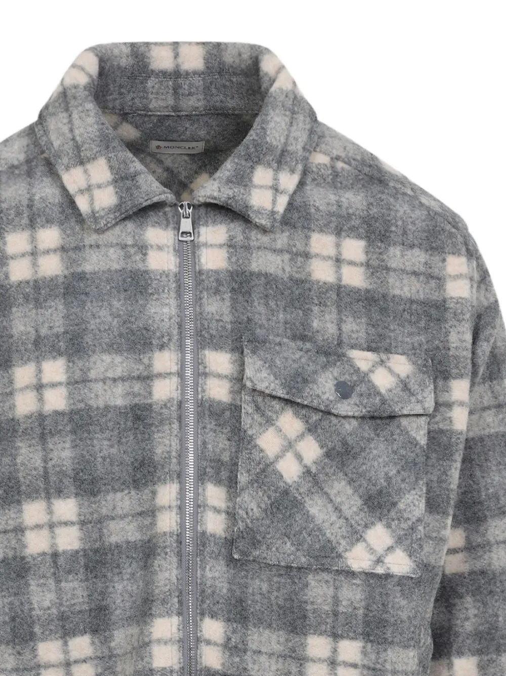 Moncler checked-print zip-up shirt jacket Grijs